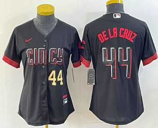 Women%27s Cincinnati Reds #44 Elly De La Cruz Number Black 2023 City Connect Cool Base Stitched Baseball Jersey1